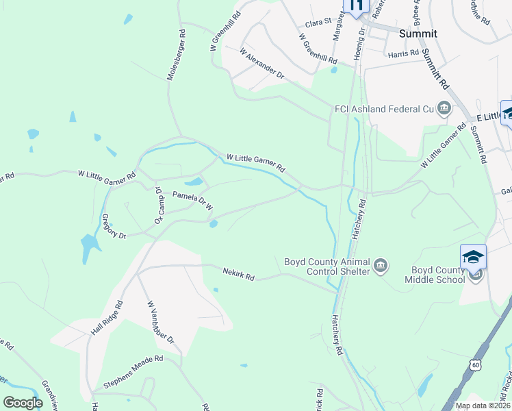 map of restaurants, bars, coffee shops, grocery stores, and more near 6981 Hall Ridge Road in Ashland