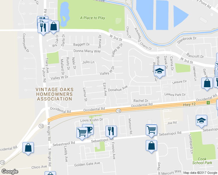 map of restaurants, bars, coffee shops, grocery stores, and more near 238 Juanita Court in Santa Rosa