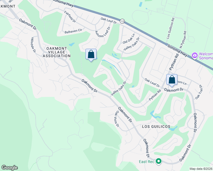 map of restaurants, bars, coffee shops, grocery stores, and more near 176 Oak Island Drive in Santa Rosa