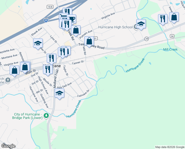 map of restaurants, bars, coffee shops, grocery stores, and more near 227 Gavin Lane in Hurricane