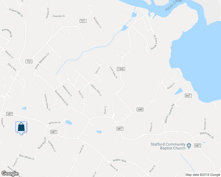 map of restaurants, bars, coffee shops, grocery stores, and more near 53 Macgregor Ridge Road in Stafford