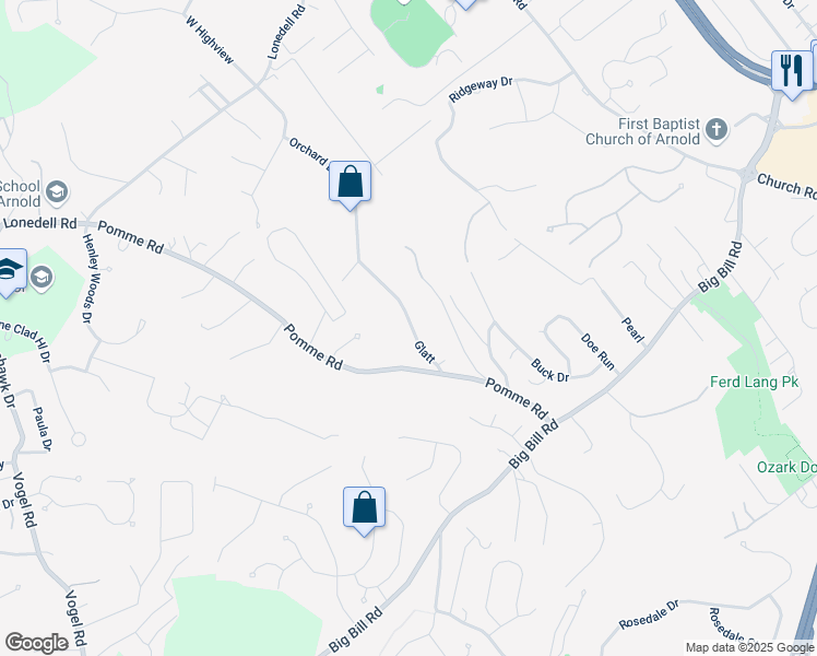 map of restaurants, bars, coffee shops, grocery stores, and more near 1971 Glatt in Arnold