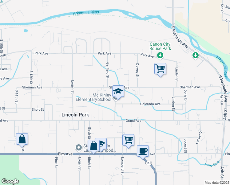 map of restaurants, bars, coffee shops, grocery stores, and more near 1240 McKinley Street in Cañon City