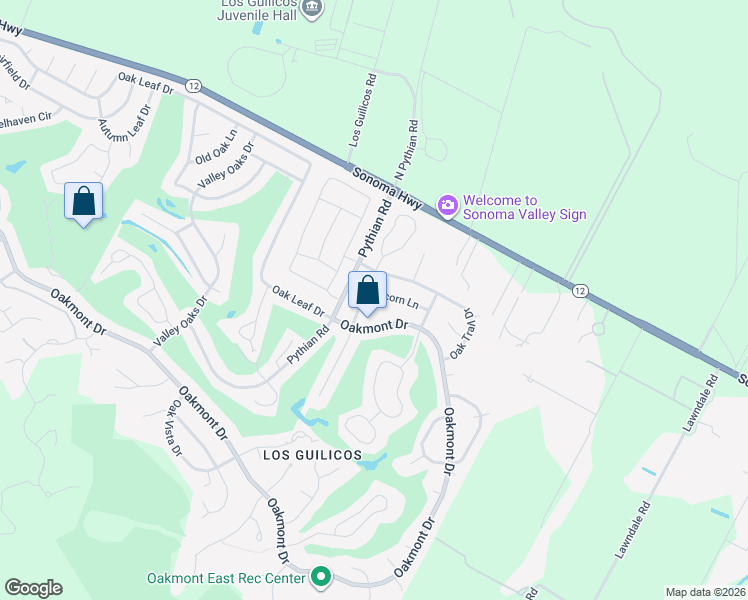 map of restaurants, bars, coffee shops, grocery stores, and more near 8949 Acorn Place in Santa Rosa