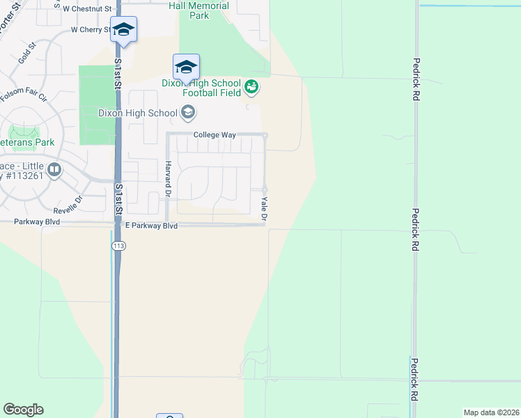 map of restaurants, bars, coffee shops, grocery stores, and more near 1250 Yale Drive in Dixon