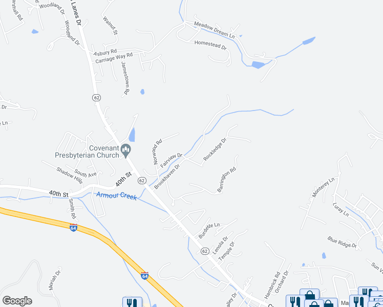 map of restaurants, bars, coffee shops, grocery stores, and more near 203 Brookhaven Drive in Nitro