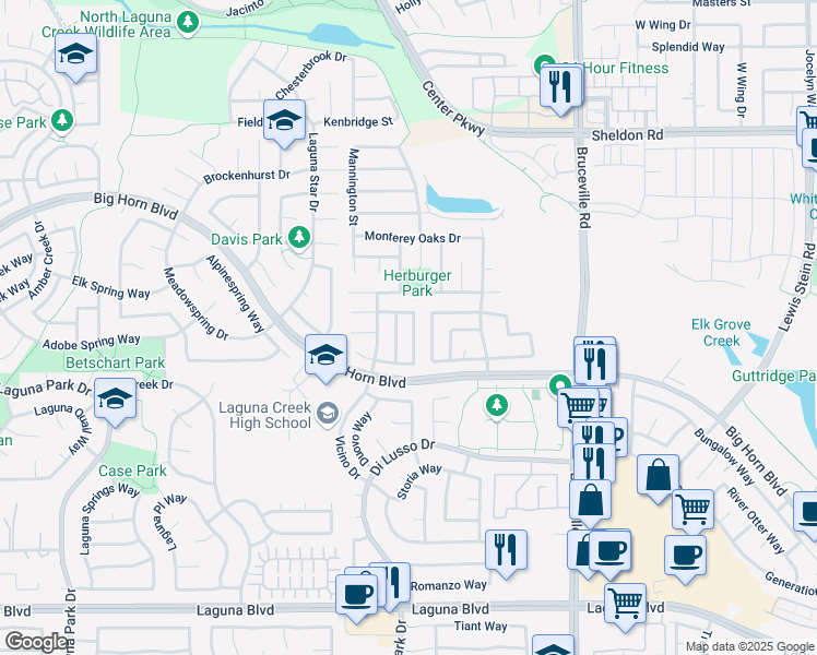 map of restaurants, bars, coffee shops, grocery stores, and more near 6748 Alamar Way in Elk Grove