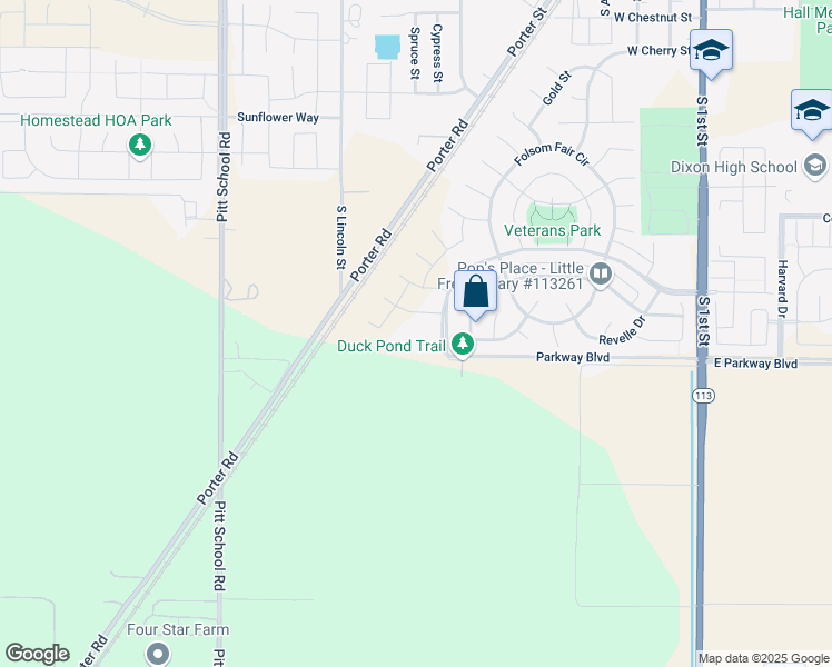 map of restaurants, bars, coffee shops, grocery stores, and more near 1550 Valley Glen Drive in Dixon