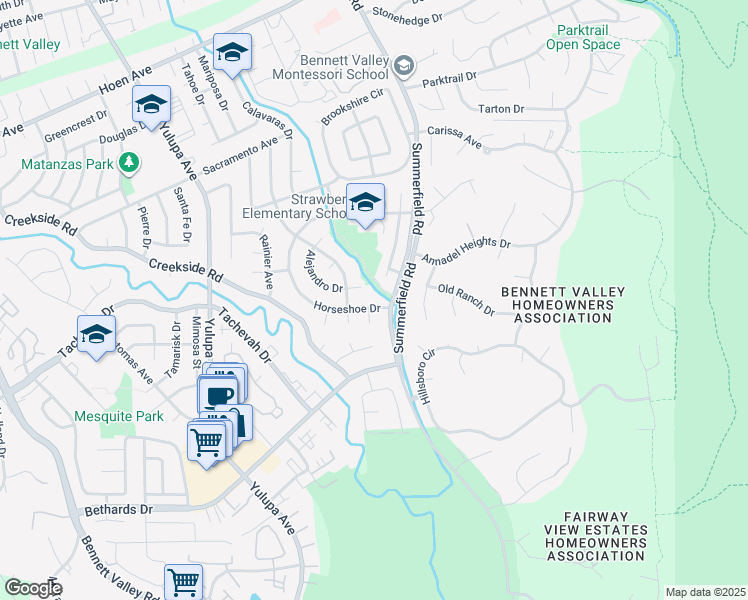 map of restaurants, bars, coffee shops, grocery stores, and more near 3373 Summerfield Road in Santa Rosa