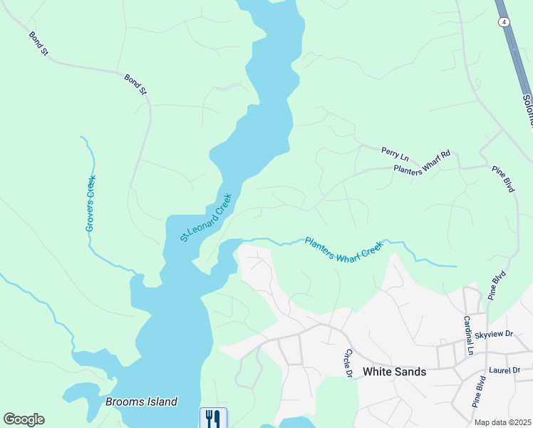 map of restaurants, bars, coffee shops, grocery stores, and more near 7810 Grape Court in Lusby