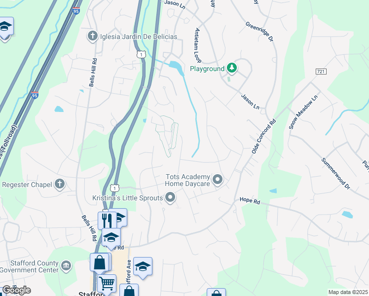 map of restaurants, bars, coffee shops, grocery stores, and more near 81 Landmark Drive in Stafford