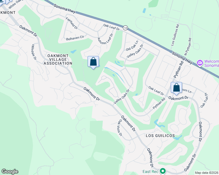 map of restaurants, bars, coffee shops, grocery stores, and more near 176 Oak Island Drive in Santa Rosa