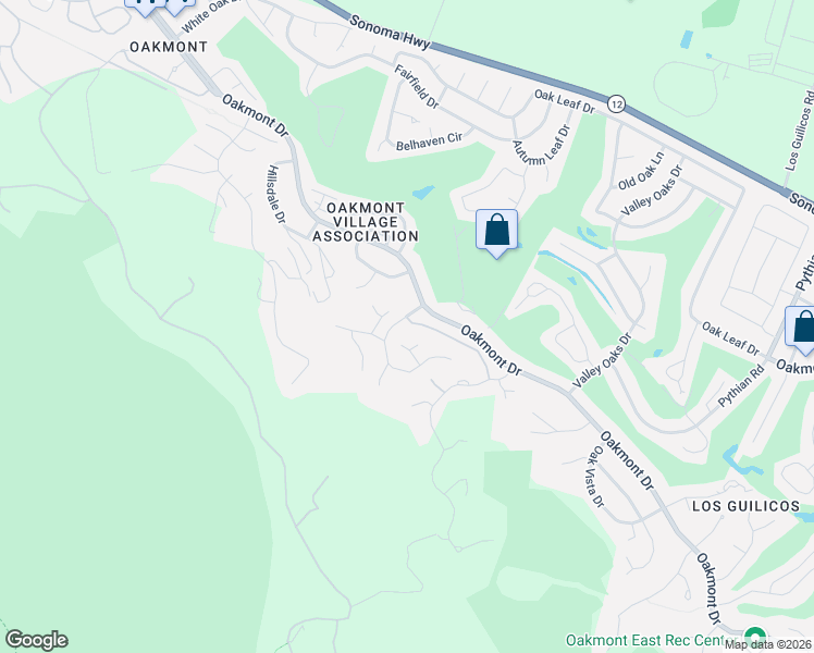 map of restaurants, bars, coffee shops, grocery stores, and more near 431 Singing Woods Place in Santa Rosa