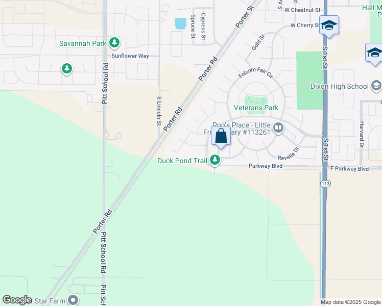 map of restaurants, bars, coffee shops, grocery stores, and more near 1550 Valley Glen Drive in Dixon