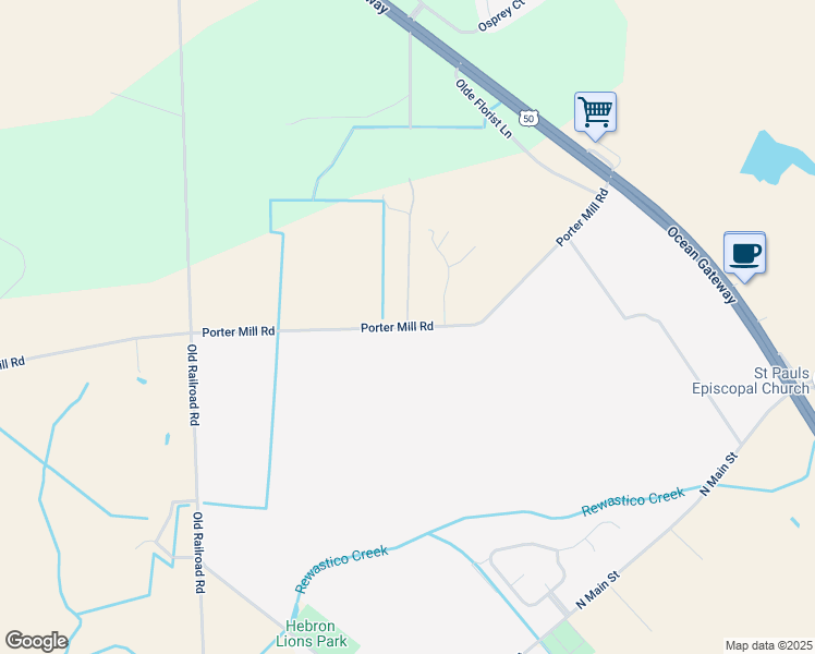 map of restaurants, bars, coffee shops, grocery stores, and more near Porter Mill Road in Hebron