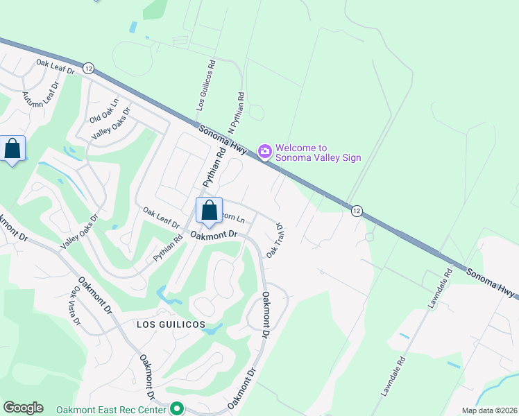 map of restaurants, bars, coffee shops, grocery stores, and more near 8879 Oak Trail Drive in Santa Rosa