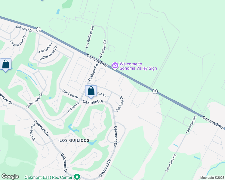map of restaurants, bars, coffee shops, grocery stores, and more near 8879 Oak Trail Drive in Santa Rosa