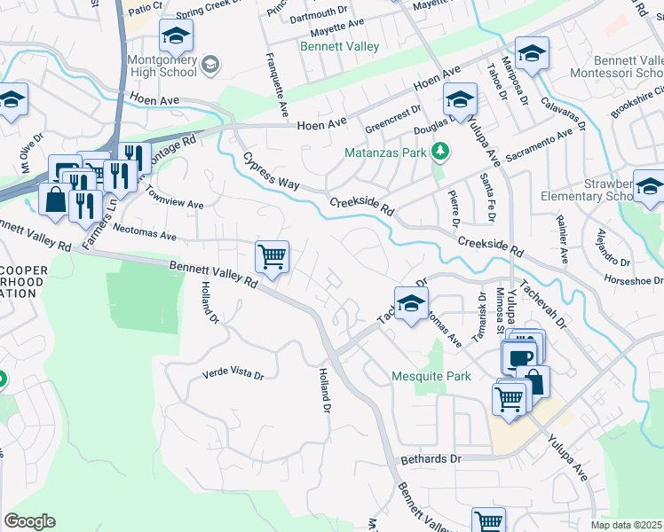 map of restaurants, bars, coffee shops, grocery stores, and more near 1921 Knolls Drive in Santa Rosa