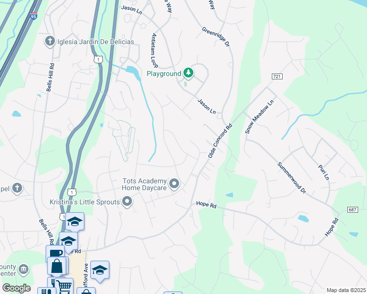 map of restaurants, bars, coffee shops, grocery stores, and more near 14 Cornerstone Drive in Stafford