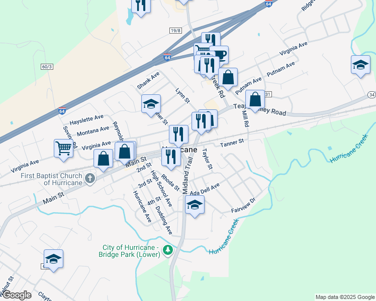 map of restaurants, bars, coffee shops, grocery stores, and more near in Hurricane