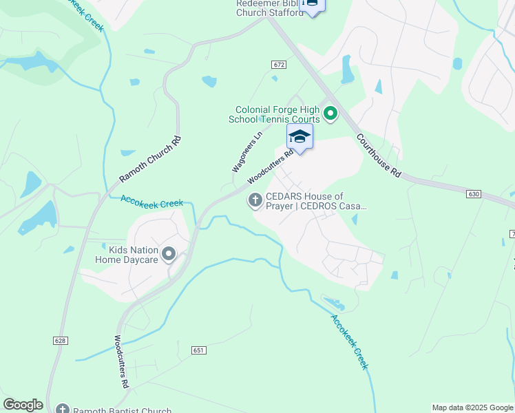 map of restaurants, bars, coffee shops, grocery stores, and more near 18 Smelters Trace Road in Stafford