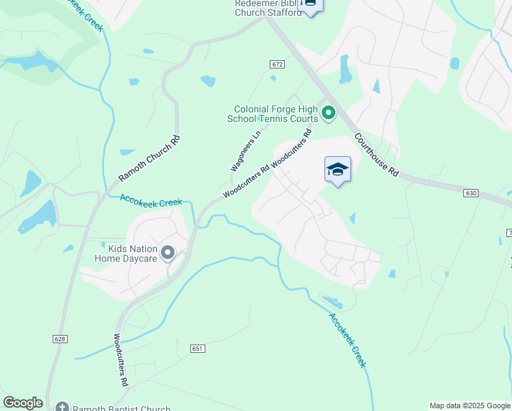 map of restaurants, bars, coffee shops, grocery stores, and more near 18 Smelters Trace Road in Stafford