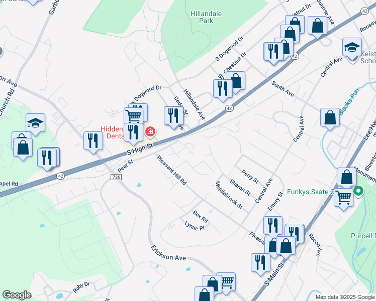 map of restaurants, bars, coffee shops, grocery stores, and more near 161 Howard Lane in Harrisonburg