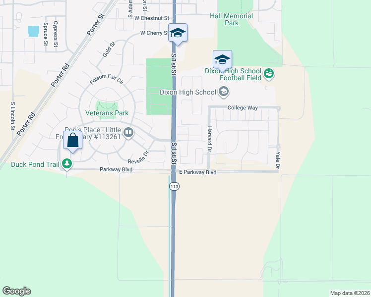 map of restaurants, bars, coffee shops, grocery stores, and more near 210 Heritage Lane in Dixon