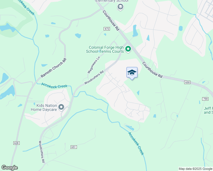 map of restaurants, bars, coffee shops, grocery stores, and more near 7 Smelters Trace Road in Stafford