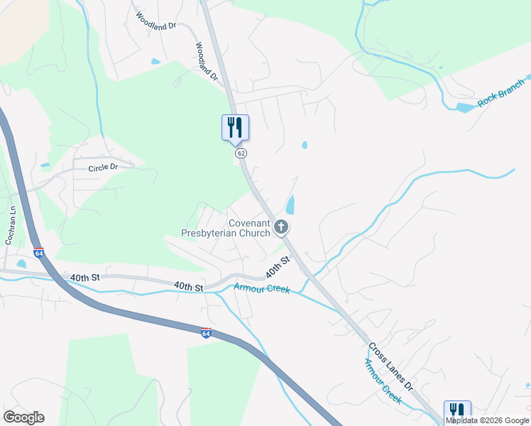 map of restaurants, bars, coffee shops, grocery stores, and more near 410 Cross Lanes Drive in Nitro