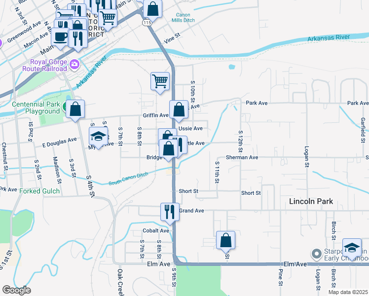 map of restaurants, bars, coffee shops, grocery stores, and more near 918 Myrtle Ln in Cañon City