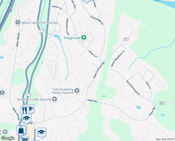 map of restaurants, bars, coffee shops, grocery stores, and more near 102 Sanctuary Lane in Stafford