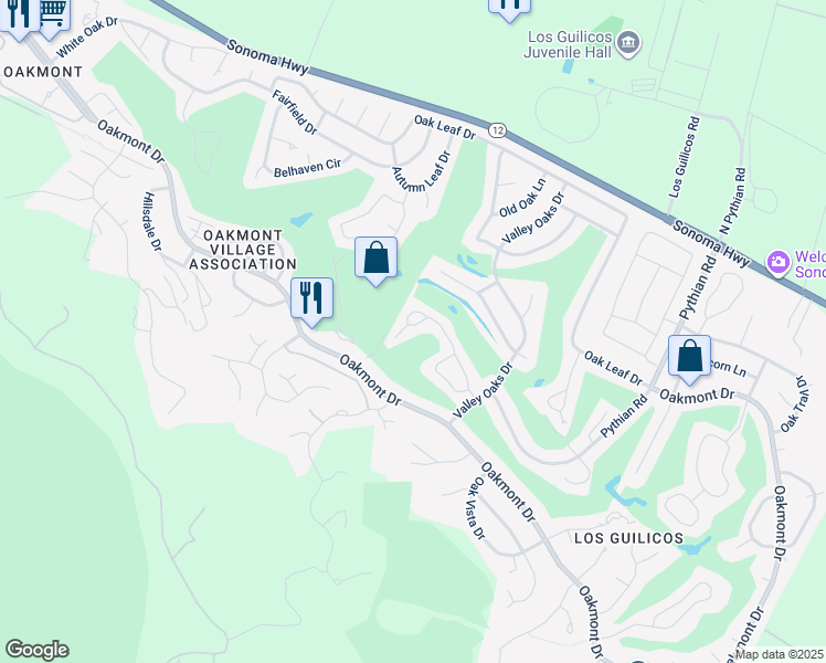 map of restaurants, bars, coffee shops, grocery stores, and more near 90 Oak Island Circle in Santa Rosa