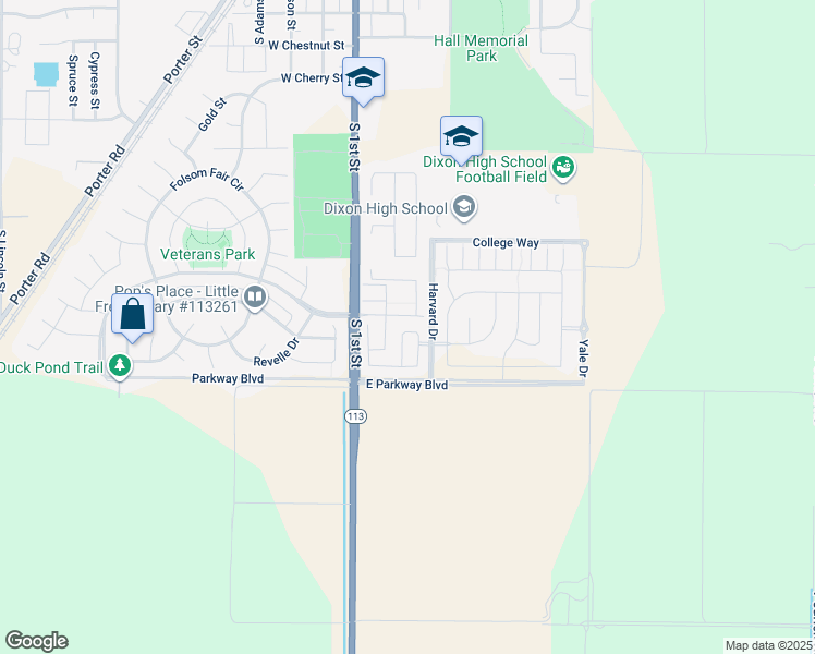 map of restaurants, bars, coffee shops, grocery stores, and more near 1225 Dartmouth Circle in Dixon