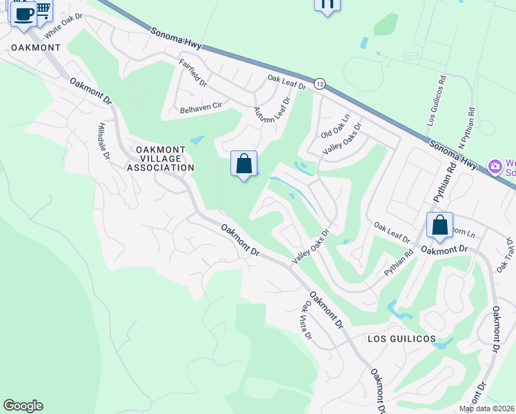 map of restaurants, bars, coffee shops, grocery stores, and more near 90 Oak Island Circle in Santa Rosa
