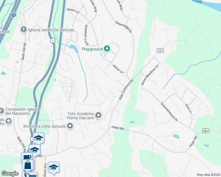 map of restaurants, bars, coffee shops, grocery stores, and more near 104 Sanctuary Lane in Stafford