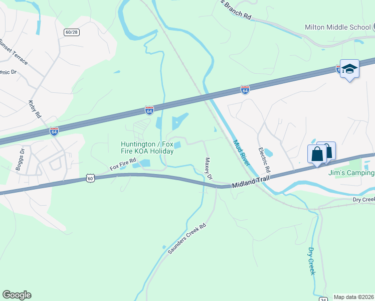 map of restaurants, bars, coffee shops, grocery stores, and more near 2175 U.S. 60 in Milton