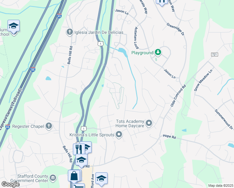 map of restaurants, bars, coffee shops, grocery stores, and more near 101 Tamar Creek Lane in Stafford