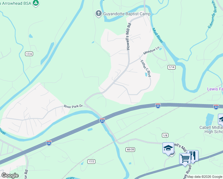 map of restaurants, bars, coffee shops, grocery stores, and more near 3149 Howells Mill Rd in Ona