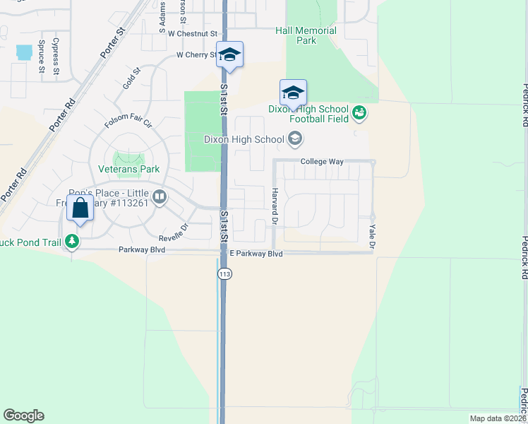 map of restaurants, bars, coffee shops, grocery stores, and more near 260 Heritage Lane in Dixon