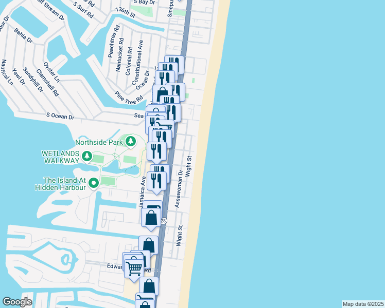 map of restaurants, bars, coffee shops, grocery stores, and more near 12705 Wight Street in Ocean City