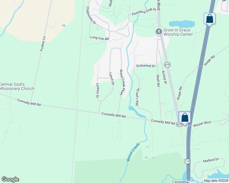 map of restaurants, bars, coffee shops, grocery stores, and more near 8740 Wood Creek Parkway in Delmar