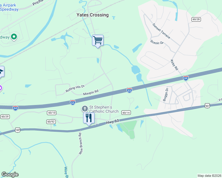 map of restaurants, bars, coffee shops, grocery stores, and more near Interstate 64 in Milton