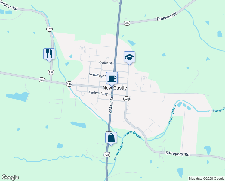 map of restaurants, bars, coffee shops, grocery stores, and more near in New Castle