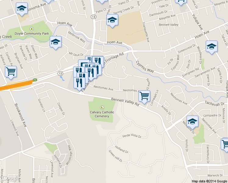 map of restaurants, bars, coffee shops, grocery stores, and more near 1450 Neotomas Ave in Santa Rosa