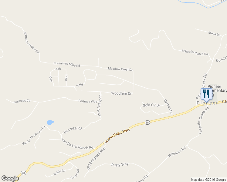 map of restaurants, bars, coffee shops, grocery stores, and more near 23873 Woodfern Drive in Pioneer