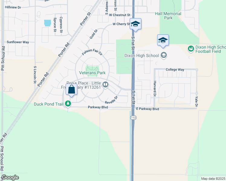 map of restaurants, bars, coffee shops, grocery stores, and more near 1210 Bello Drive in Dixon