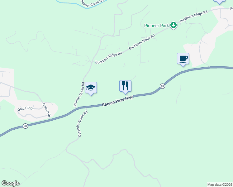 map of restaurants, bars, coffee shops, grocery stores, and more near 24881 California 88 in Pioneer
