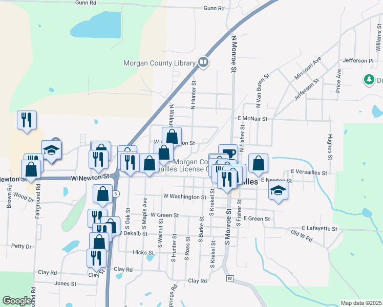 map of restaurants, bars, coffee shops, grocery stores, and more near Rock Island Dr in Versailles