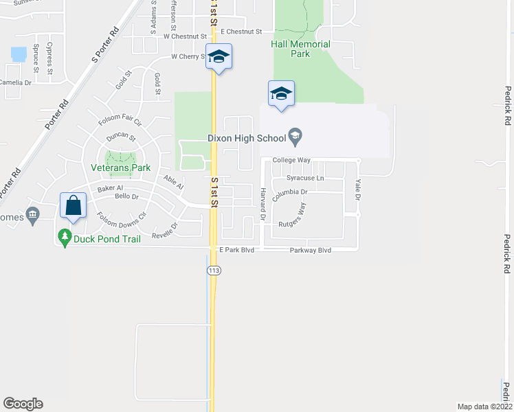 map of restaurants, bars, coffee shops, grocery stores, and more near 260 Heritage Lane in Dixon